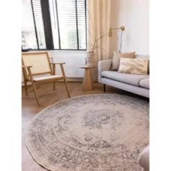Interieur05 rond vloerkleed Keshan zand/beige - 120 x 120 cm