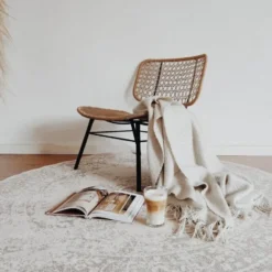 Interieur05 rond vloerkleed Keshan zand/beige - 120 x 120 cm