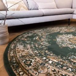 Interieur05 rond vloerkleed Keshan groen - 240 x 240 cm