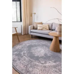 Interieur05 rond vloerkleed Keshan grijs - 160 x 160 cm
