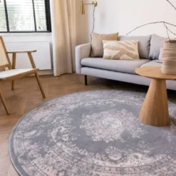 Interieur05 rond vloerkleed Keshan grijs - 160 x 160 cm
