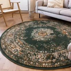 Interieur05 rond vloerkleed Keshan groen - 120 x 120 cm