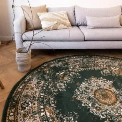 Interieur05 rond vloerkleed Keshan groen - 120 x 120 cm