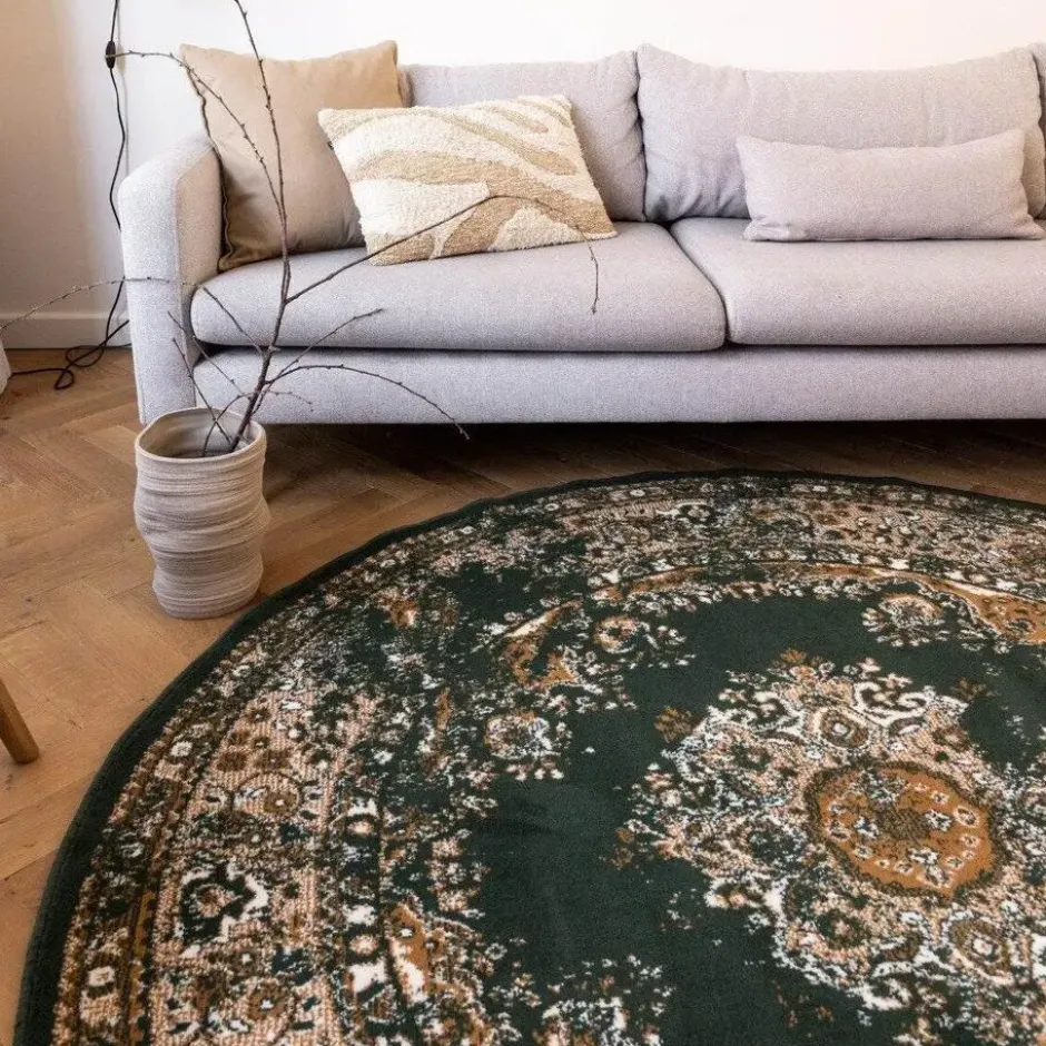 Interieur05 rond vloerkleed Keshan groen - 120 x 120 cm