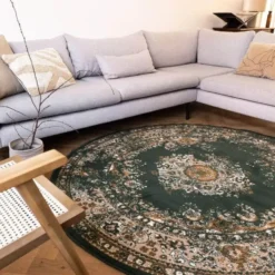 Interieur05 rond vloerkleed Keshan groen - 120 x 120 cm