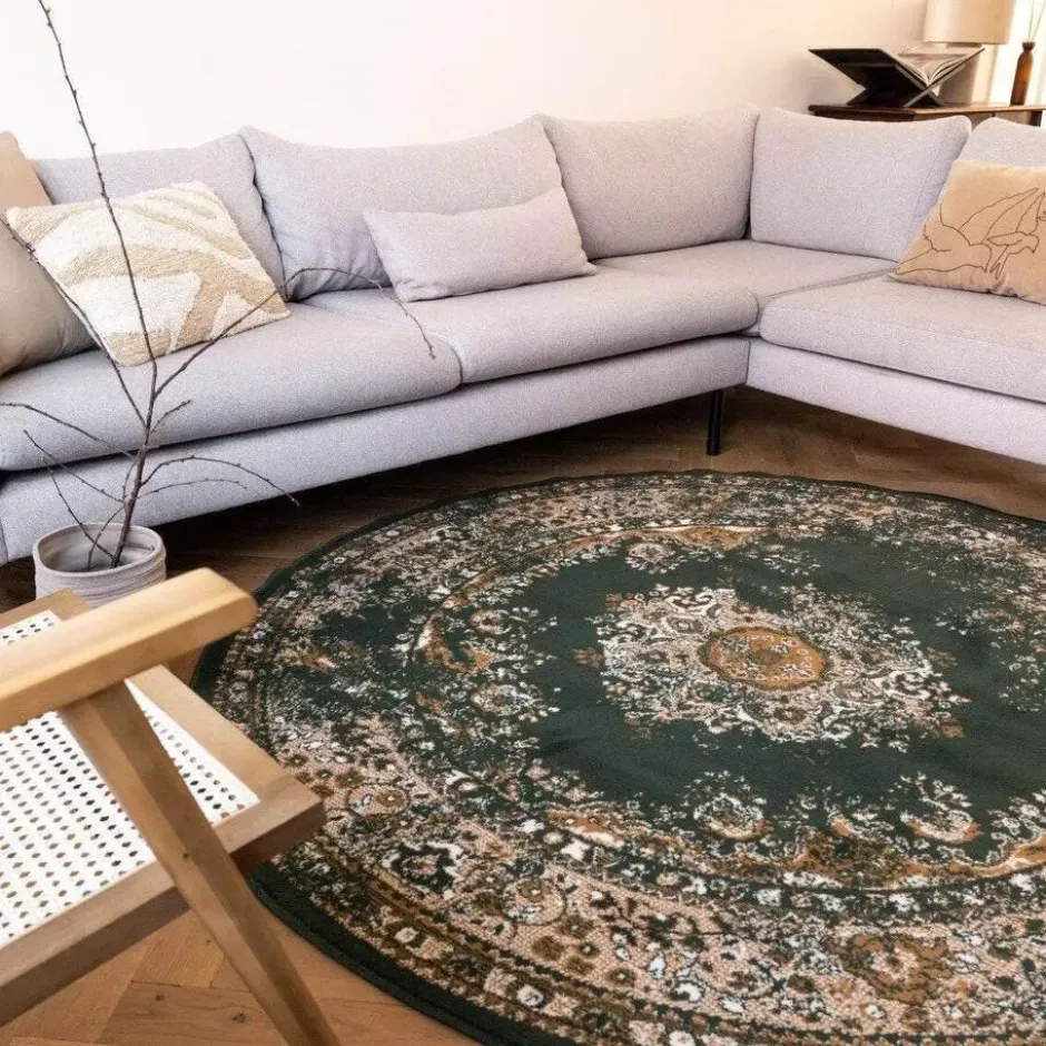 Interieur05 rond vloerkleed Keshan groen - 120 x 120 cm