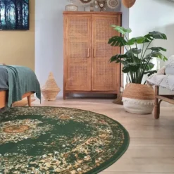 Interieur05 rond vloerkleed Keshan groen - 120 x 120 cm