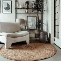 Interieur05 rond vloerkleed Keshan cognac/bruin - 160 x 160 cm