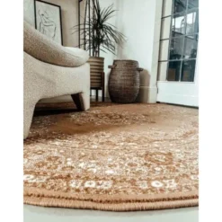 Interieur05 rond vloerkleed Keshan cognac/bruin - 160 x 160 cm