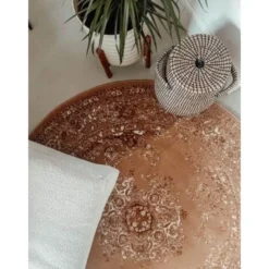 Interieur05 rond vloerkleed Keshan cognac/bruin - 160 x 160 cm