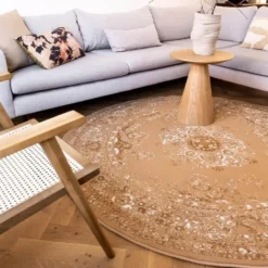 Interieur05 rond vloerkleed Keshan cognac/bruin - 160 x 160 cm