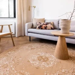 Interieur05 rond vloerkleed Keshan cognac/bruin - 160 x 160 cm