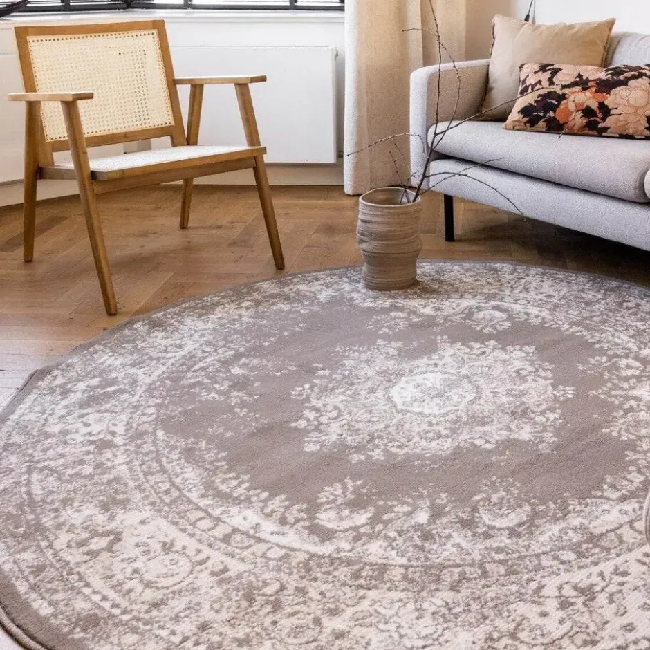 Interieur05 rond vloerkleed Keshan taupe/bruin - 190 x 190 cm