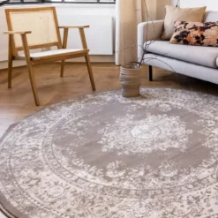 Interieur05 rond vloerkleed Keshan taupe/bruin - 190 x 190 cm