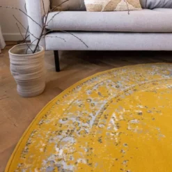 Interieur05 rond vloerkleed Keshan geel - 160 x 160 cm