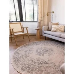 Interieur05 rond vloerkleed Keshan zand/beige - 240 x 240 cm