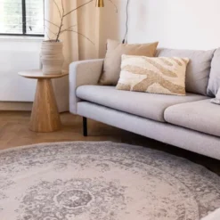 Interieur05 rond vloerkleed Keshan zand/beige - 240 x 240 cm