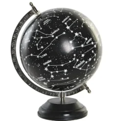 ITEM Wereldbol - sterrenhemel - zwart - op voet - 28x22 cm