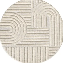 Japandi Art Rond Vloerkleed Laagpolig Effen Creme - 160 CM Ø