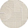 Japandi Art Rond Vloerkleed Laagpolig Effen Creme - 200 CM Ø