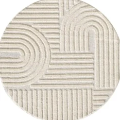 Japandi Art Rond Vloerkleed Laagpolig Effen Creme - 200 CM Ø