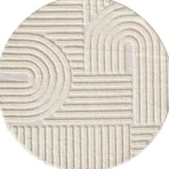 Japandi Art Rond Vloerkleed Laagpolig Effen Creme - 200 CM Ø