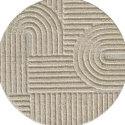 Japandi Art Rond Vloerkleed Laagpolig Effen Beige - 160 CM Ø