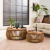 Kalfort Salontafel Namra Curved set van 2 mangohout zandkleur 80x80x40cm
