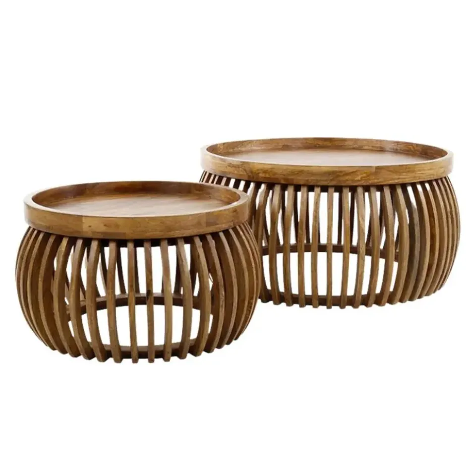 Kalfort Salontafel Namra Curved set van 2 mangohout zandkleur 80x80x40cm