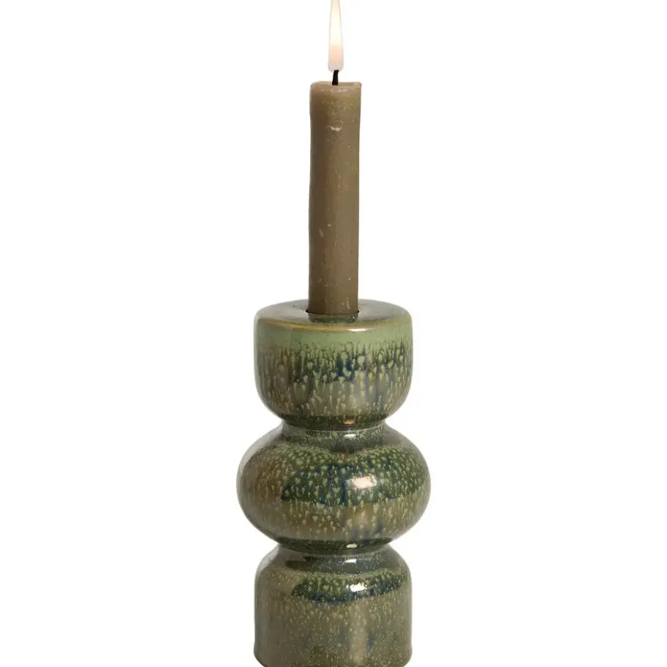 Kandelaar Bobbie - groen - keramiek - 15xØ7,9 cm
