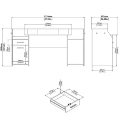 Kantoorbureau Grijs - 171x62x89cm - Function Plus