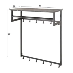 Kapstok - Zwart Metaal - 80x30x24cm - 12-Haken - Roede