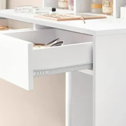 Kaptafel met 9 LED lampen, spiegel, 2 laden, 3 open vakken