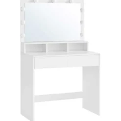 Kaptafel met 9 LED lampen, spiegel, 2 laden, 3 open vakken