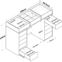Kaptafel Wit/Glas - 120x44,5x79,8cm - Beyas