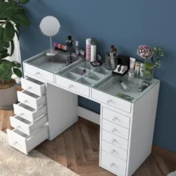 Kaptafel Wit/Glas - 120x44,5x79,8cm - Beyas