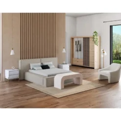 Kast ARIADA - 220 cmx60 cmx210.4 cm - Zwart Natuurlijk licht Hout paneel
