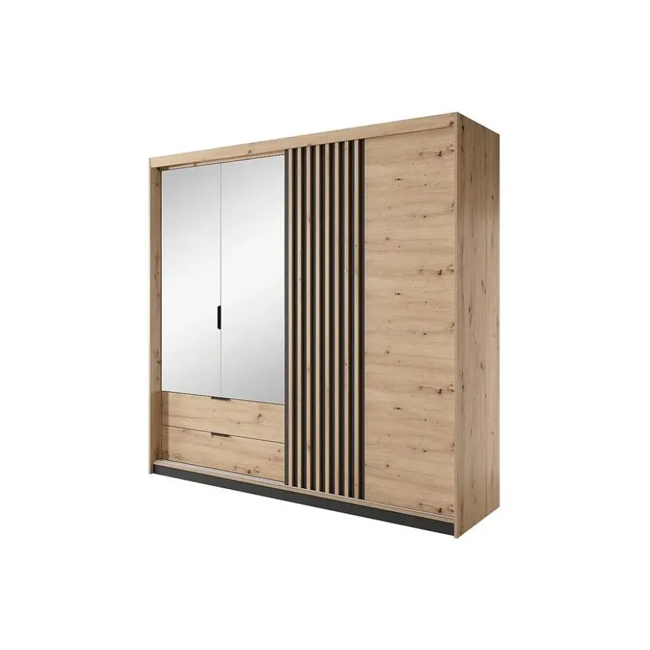 Kast ARIADA - 220 cmx60 cmx210.4 cm - Zwart Natuurlijk licht Hout paneel