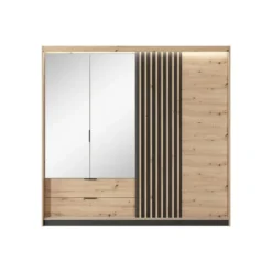 Kast ARIADA - 220 cmx60 cmx210.4 cm - Zwart Natuurlijk licht Hout paneel