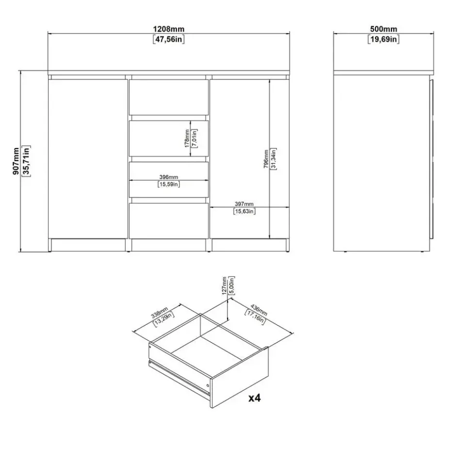 Kast Naia - hoogglans wit - 90,7x120,6x50 cm
