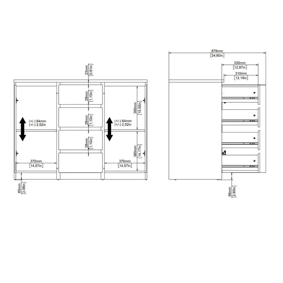Kast Naia - mat zwart - 90,7x120,6x50 cm