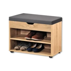 Kesper Schoenenrek - hout - met grijs zitkussen - 60 x 30 x 45 cm