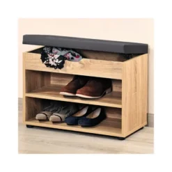 Kesper Schoenenrek - hout - met grijs zitkussen - 60 x 30 x 45 cm