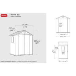 Keter Darwin 64 Tuinhuis - dubbele deuren + ramen - 190x122x221 cm - Grijs