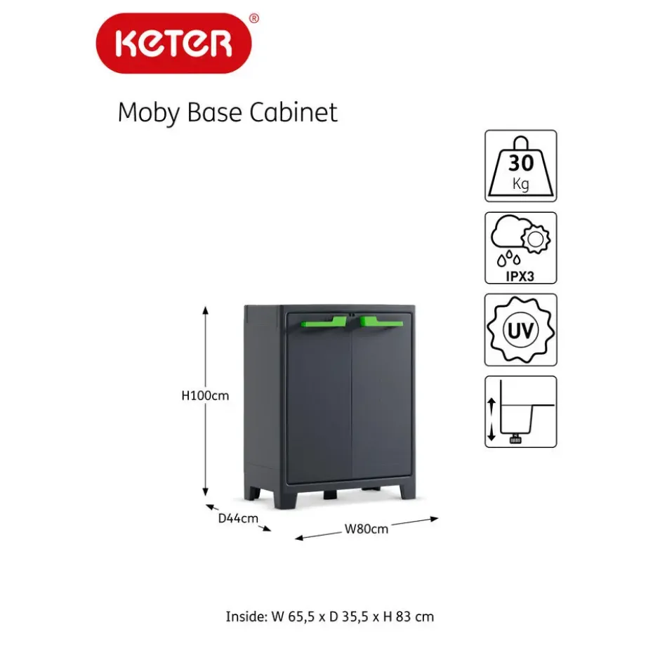 Keter Moby lage kast - 2 planken - 80x44x100 cm - Antraciet