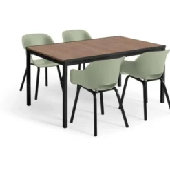Keter Porto Diningset - Signature Porto Tafel en 4 Noa Tuinstoelen - Ashwood/Vin