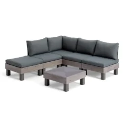 Keter Signature Elements Loungeset 5 personen - met groene kussens - Cappuccino