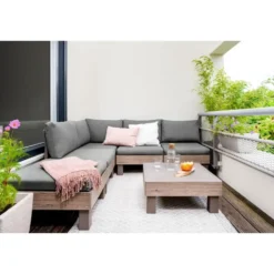Keter Signature Elements Loungeset 5 personen - met groene kussens - Cappuccino
