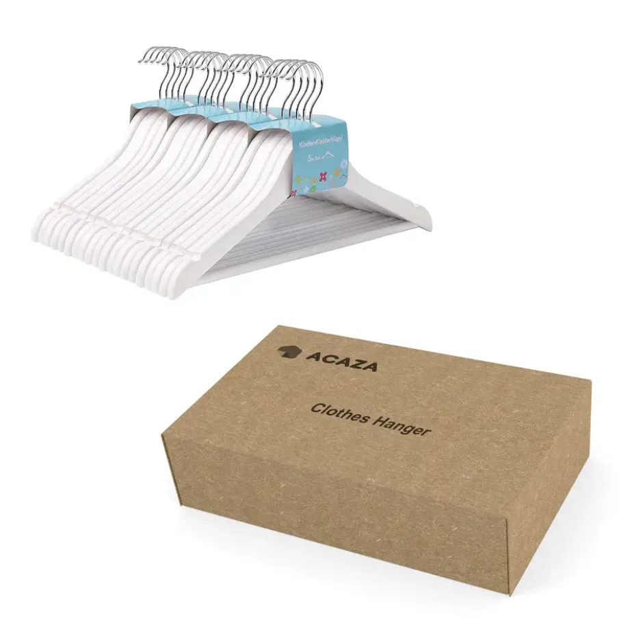 Kinder Kledinghangers in Hout - 20 Stuks voor Kleuters - 360° Haak - Wit