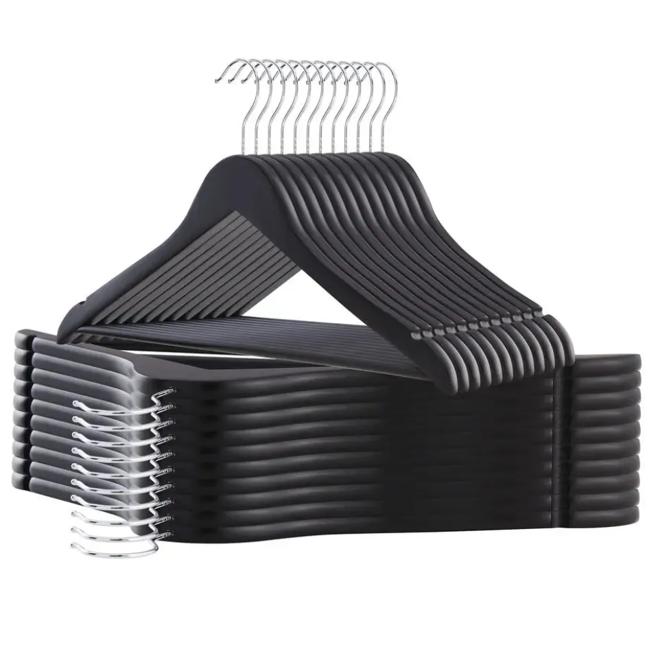 Kledinghangers - massief hout - 30 stuks - antislip - zwart
